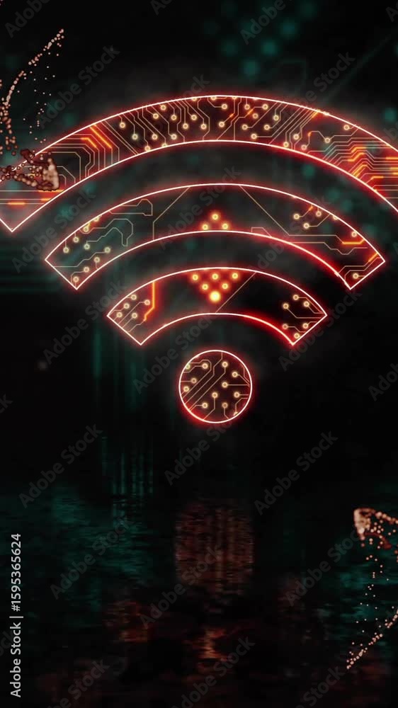 Poster wi-fi symbol glowing with animation on abstract digital background design
