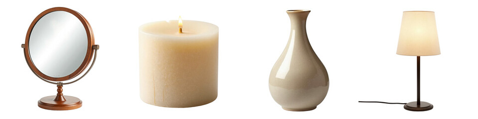 Collage of decorative home items on transparent background
