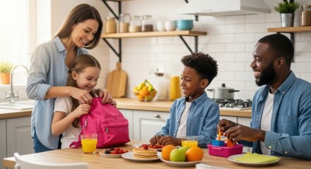Happy Family Morning: Packing Lunch and Preparing for School Day