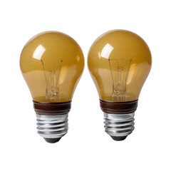Two vintage-style light bulbs with amber glass and silver bases, on a white isolated background.