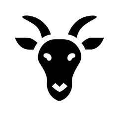 A funny cartoon vector illustration of a goat head silhouette with bunny ears, combining animal farm art and nature for a cute, isolated, black, and white drawing