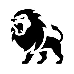 Roaring Lion Icon Wild Animal Symbolism in Black Silhouette - Majestic Predator, Wildlife Art, Power and Strength Emblem, Feline Roar for Creative Projects
