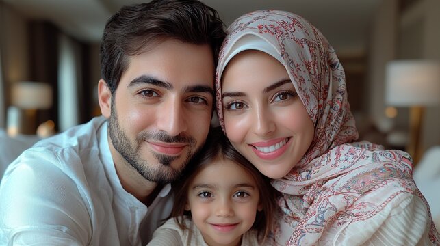 Happy Muslim Family Portrait: A Close-Knit Family