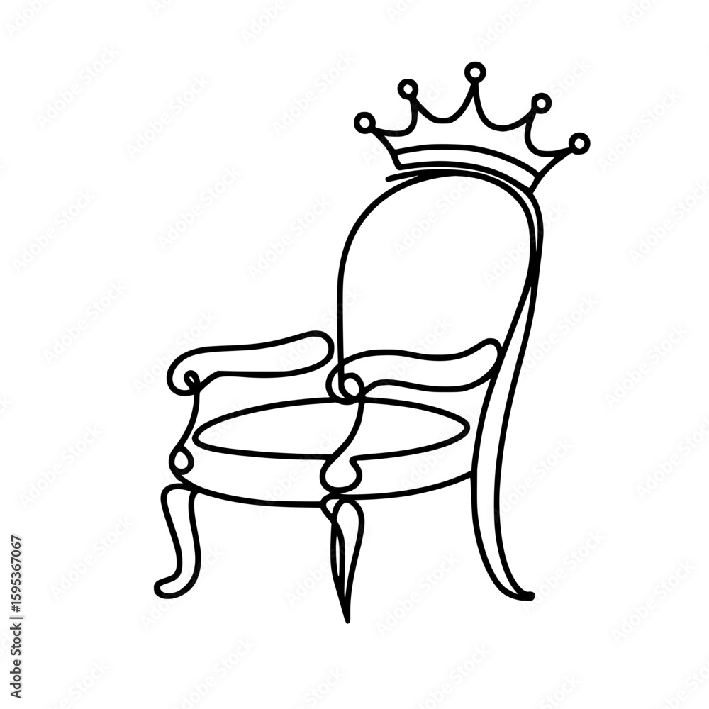 Poster elegant armchair with crown in single line outline vector style