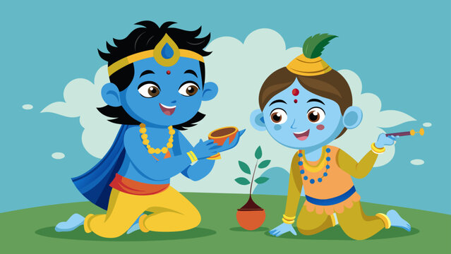 Krishna And Balaram Playing Together
