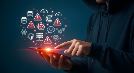 Cybersecurity Threat Detection on Mobile Phone with Hacker Stealing Data | Data Breach Prevention for Business and Personal Digital Security