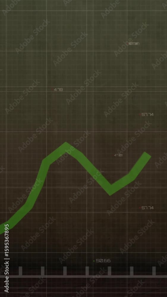 Aufkleber animation of green line graph fluctuating on dark grid background