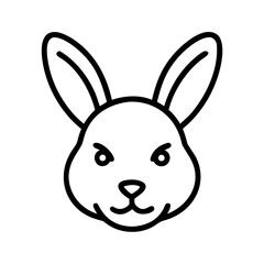 Simple Rabbit Face Icon Minimalist Line Art Illustration Featuring a Cute Hare with Expressive Eyes and Long Ears, Great for Design, Stickers, and Animal Themes