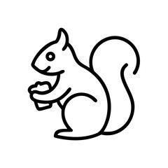 Charming Line Art of a Squirrel Holding a Nut Minimalist Wildlife Icon for Nature-Themed Projects and Designs, Featuring a Cute Cartoon Squirrel with Detailed Tail