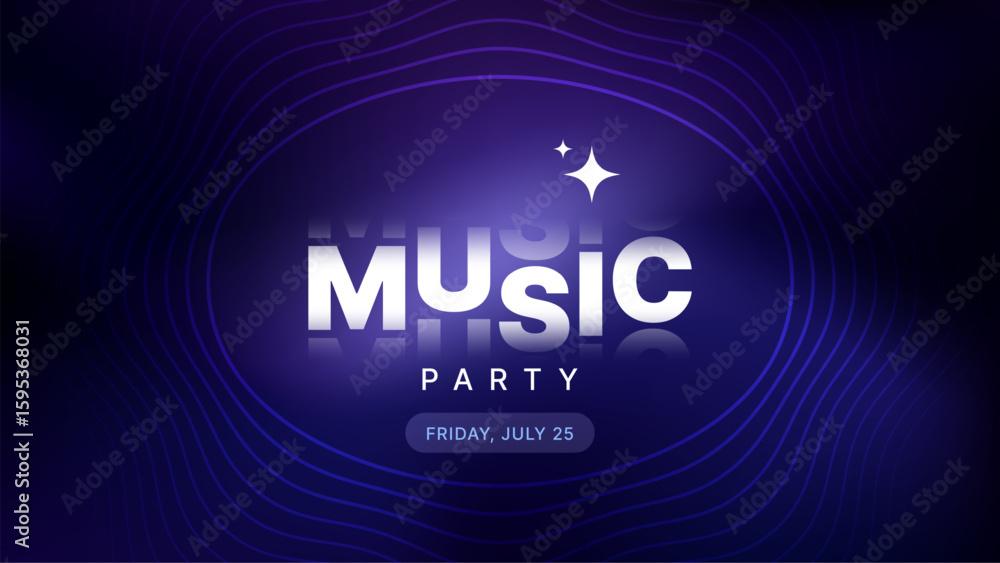Fototapete blue and purple music party poster with abstract lines and text. futuristic vector background for ev