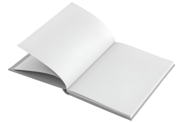 Blank open book shown in flat layout isolated on transparent background
