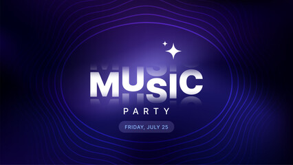 Blue and purple music party poster with abstract lines and text. Futuristic vector background for event and flyer design.