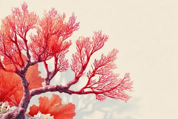  Seaframe with coral corners on white background, red and orange coral branches extend inward, soft light emphasizes marine texture and natural border.