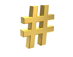 Fototapeta premium Tilted Floating Golden Hashtag with Glossy Reflection, 3D Illustration
