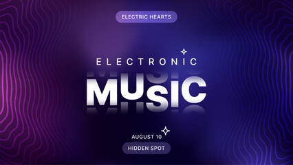 Electronic music party poster with vibrant purple and blue gradient background. Modern digital event banner.