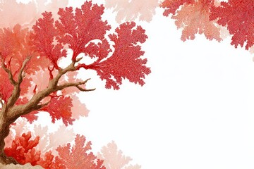  Seaframe with coral corners on white background, intricate red and orange coral branches reach inward, textures lit softly for natural marine effect.