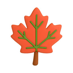 3d maple leaf icon isolated on transparent background. nature or autumn concept