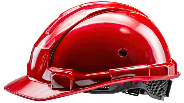 Crimson Safety Helmet: A close-up shot highlights the glossy, protective features of a vibrant crimson hard hat, a vital piece of equipment for worker safety.