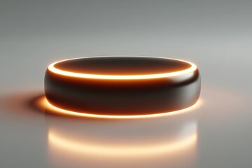  Smart home hub with glowing LED ring on white background, circular minimalist device centered, touch surface seamless and tech‑focused.