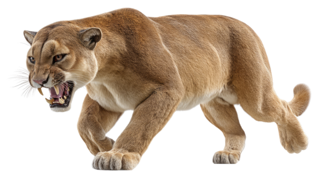 Wild Cougar Prowling: A captivating image of a cougar, displaying raw power and untamed majesty as it prowls forward, revealing its intense focus.