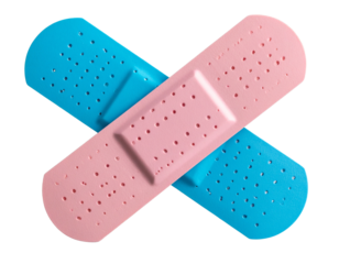  3D Glossy Band-Aids in Bright Colors Crossed at an Angle, Medical Concept, Isolated PNG