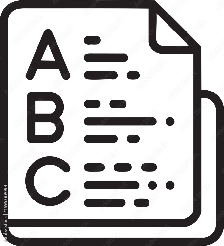 Fototapete abc test sheet vector icon: educational assessment document with alphabet letters and lines on trans