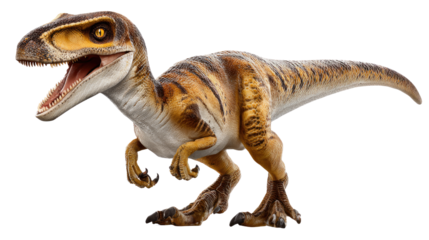 Velociraptor Roaring: A fearsome Velociraptor, captured in a dynamic pose, showcasing its sharp teeth and predatory nature, this image brings to life the awe-inspiring world of dinosaurs.