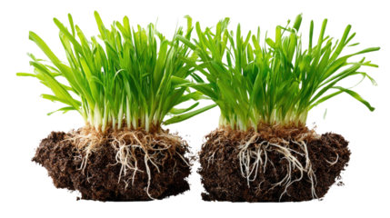 Healthy Grass with Roots: Showcasing vibrant green grass with exposed roots, presenting an insightful glimpse into the natural world and environmental vitality.