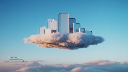 Abstract digital city on fluffy clouds buildings
