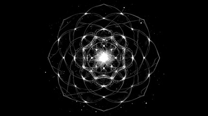 White Spirograph Fractal on Black – Hypnotic Line Art Geometry
