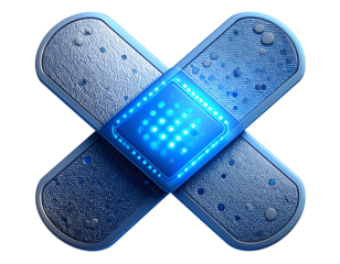  Futuristic Metallic Crossed Band-Aids with Embedded Tech Pattern, 3D Render, Transparent PNG