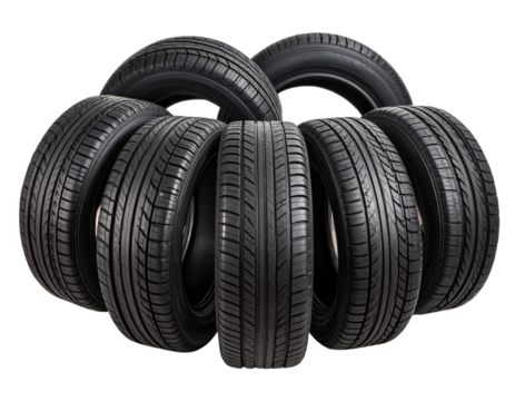  Top-Down View of Overlapping Black Tires in Circular Layout, Transparent PNG （真上から見た黒タイヤの重なり配置、円形構成、透明背景） - Powered by Adobe