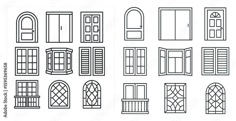 Poster variety of window designs, including arched, rectangular, and slanted windows. scene is one of creat