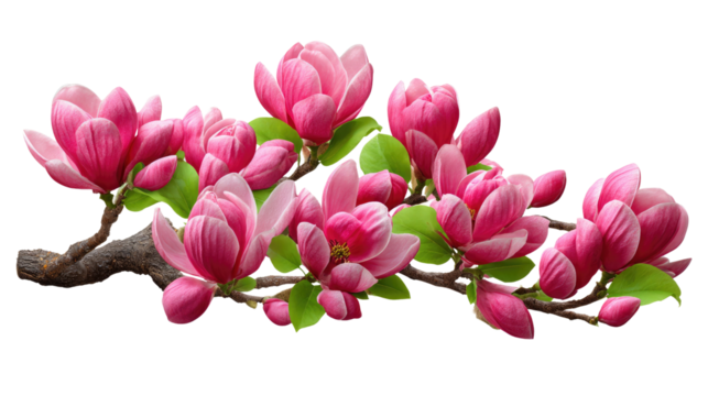 Magnolia Branch Blossom: A close-up captures the tender beauty of delicate pink magnolia blossoms, artfully arranged on a branch, symbolizing spring's promise and the blossoming of life.