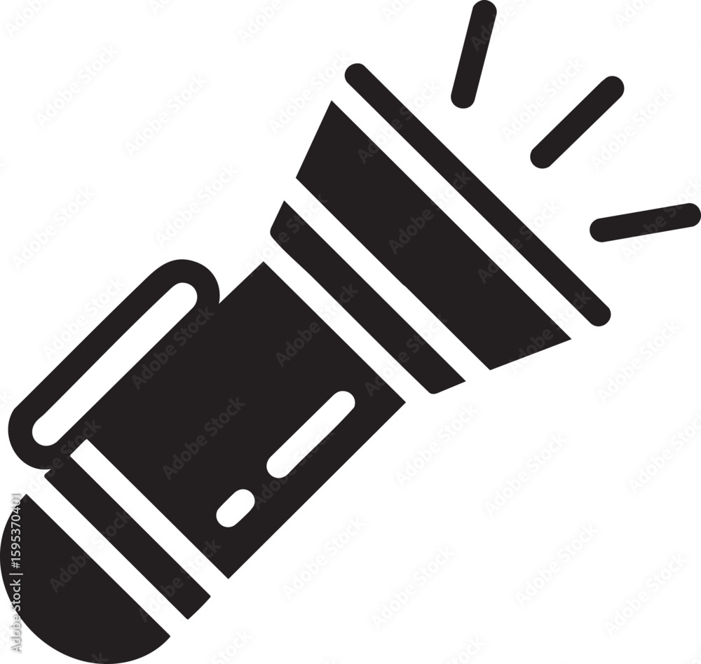 Poster flashlight icon vector illustration: black and white torch symbol on transparent background - portab