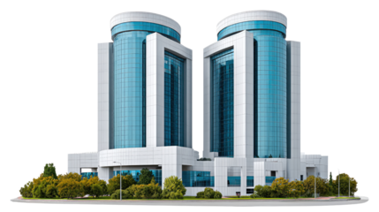 Modern twin Towers: Capturing the essence of urban architecture. The twin towers rise majestically, showcasing modern design with glass facades, and a hint of surrounding nature