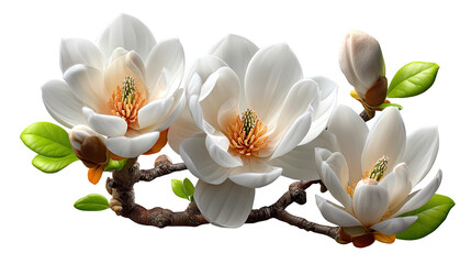 Fototapeta premium Magnolia Bloom: A close-up shot of elegant white magnolia blooms, showcasing their delicate petals and intricate details on a backdrop that accentuates the pure beauty of the flowers.