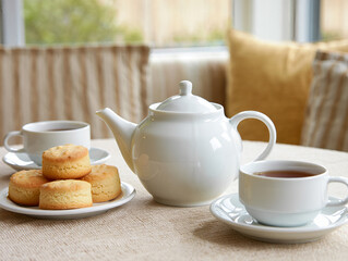 A warm cup of tea and delicious biscuits are ready for tea time