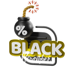 Black November with discount bomb. 3d illustration