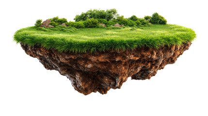 Floating Island of Life: A whimsical view of a lush green island gracefully floating amidst the open sky, embodying a sense of freedom and imagination.