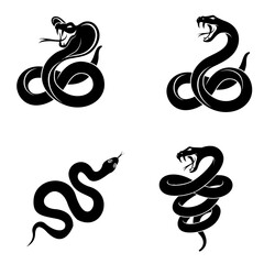 Obraz premium A vector set of isolated snake silhouettes on a white background. Ideal for tattoos, logos, or nature-themed designs, showcasing the sleek and winding forms of snakes in various poses.