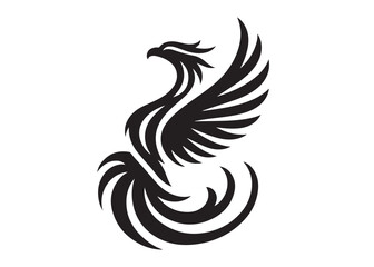 Obraz premium Phoenix bird logo silhouette vector, phoenix bird logo vector icon illustration design, Vector silhouette of a Phoenix bird, falcon wings phoenix bird logo silhouettes vector on a white background 