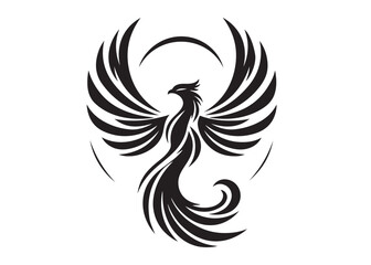 Phoenix bird logo silhouette vector, phoenix bird logo vector icon illustration design, Vector silhouette of a Phoenix bird, falcon wings phoenix bird logo silhouettes vector on a white background 