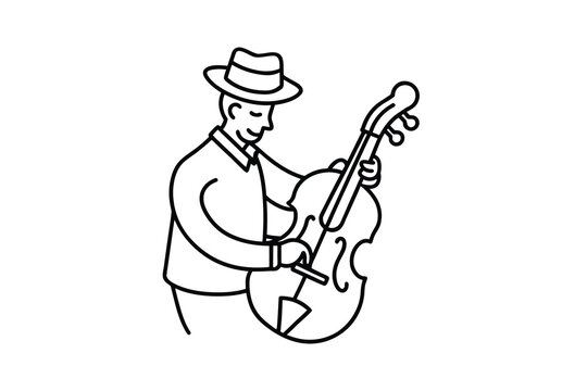 musician playing upright bass, black and white clip art preview