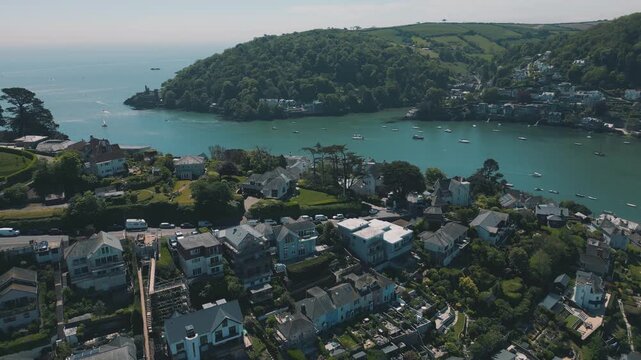 Aerial drone shot of coastal town of Kingswear, UK