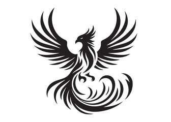 Phoenix bird logo silhouette vector, phoenix bird logo vector icon illustration design, Vector silhouette of a Phoenix bird, falcon wings phoenix bird logo silhouettes vector on a white background 