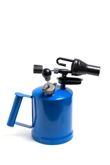 Blue blowtorch view from top on white background.