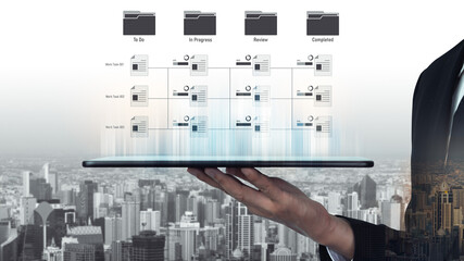 Task workflow system showing document progress through stages. Task tracking improves productivity,...