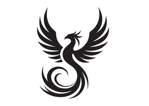 Phoenix bird logo silhouette vector, phoenix bird logo vector icon illustration design, Vector silhouette of a Phoenix bird, falcon wings phoenix bird logo silhouettes vector on a white background 