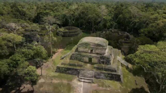 Discovering the Lost Mayan City of Ek Balam Ancient Ruins Rise from the Jungle Canopy with aerial drone view revealing